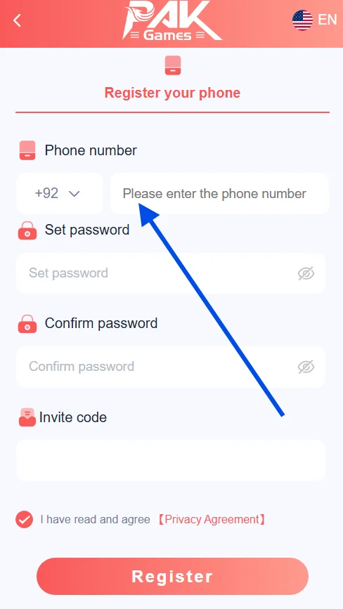 Enter mobile number for registration